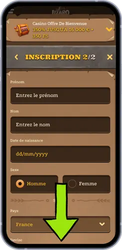 Deuxième étape d'inscription - Informations personnelles