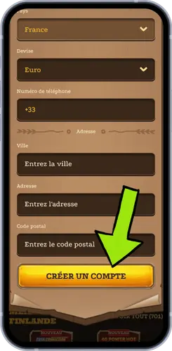 Finalisation de l'inscription - Adresse et code postal