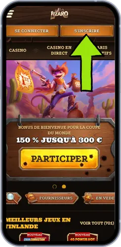 Page d'accueil Lizaro Casino avec bonus de bienvenue 150% jusqu'à 300€