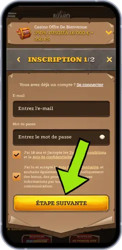 Première étape d'inscription - Email et mot de passe